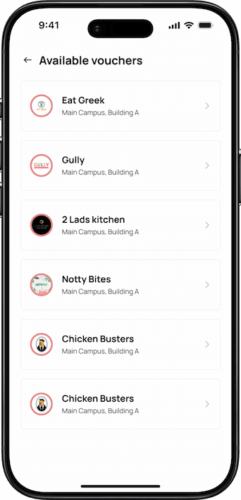 List of campus vendors where vouchers can be redeemed