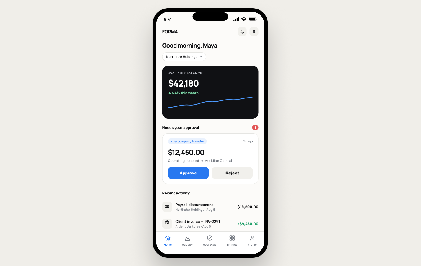 Forma mobile treasury app
