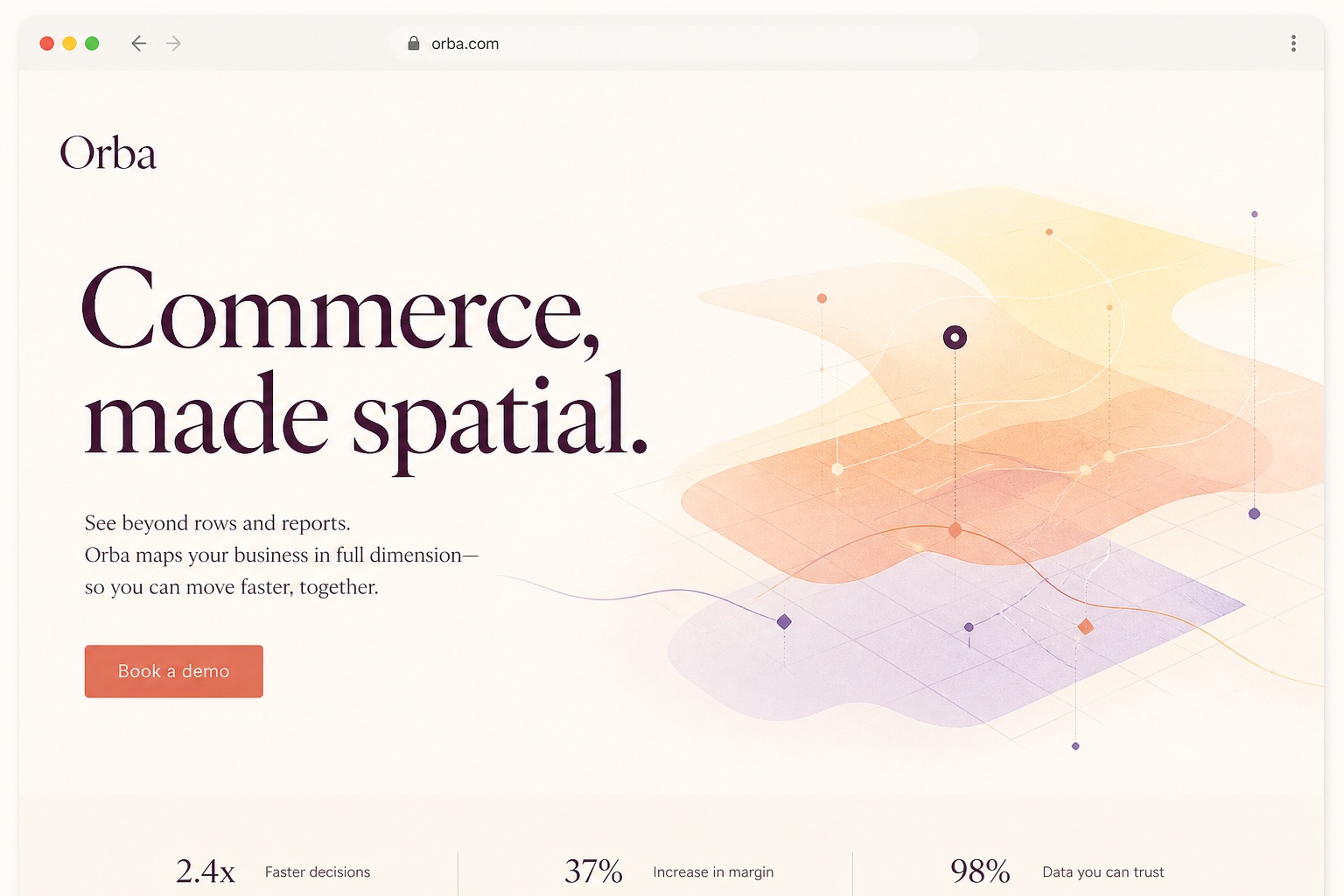 Orba marketing website design carrying the identity across its launch pages