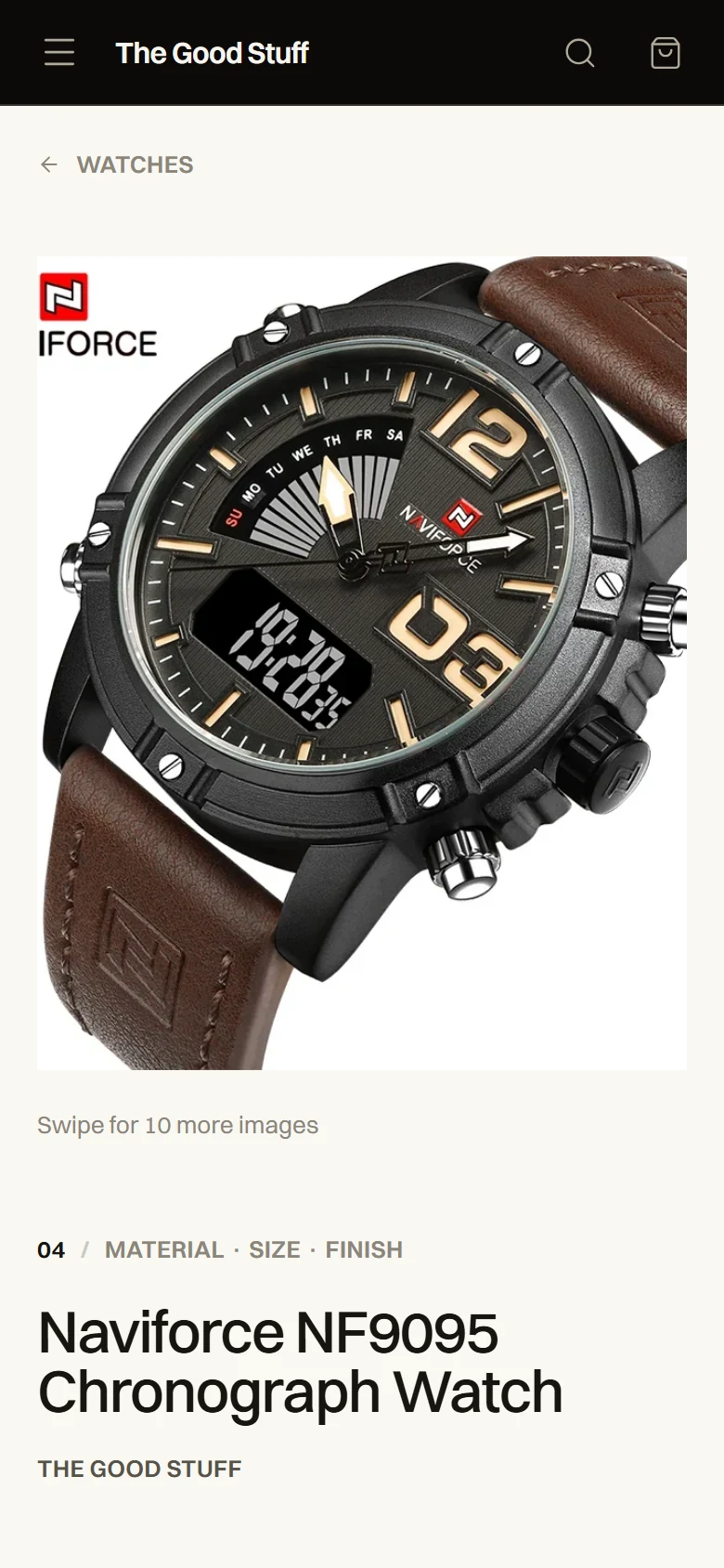 Mobile product page for the Naviforce NF9095 Chronograph Watch